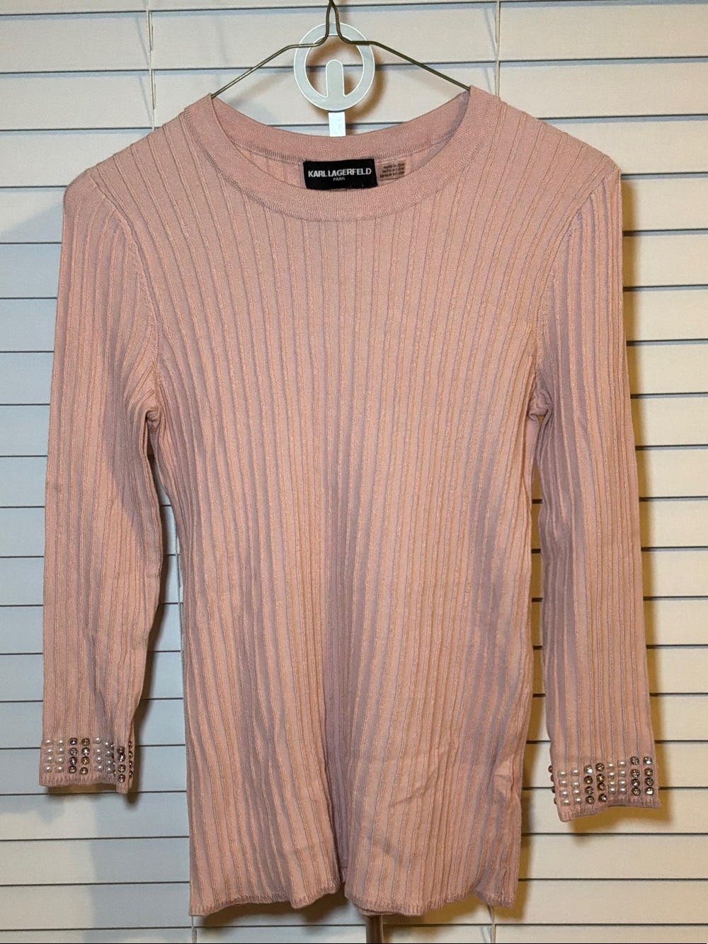Karl Lagerfeld Blush Pink Ribbed Long-Sleeve Top Size XS